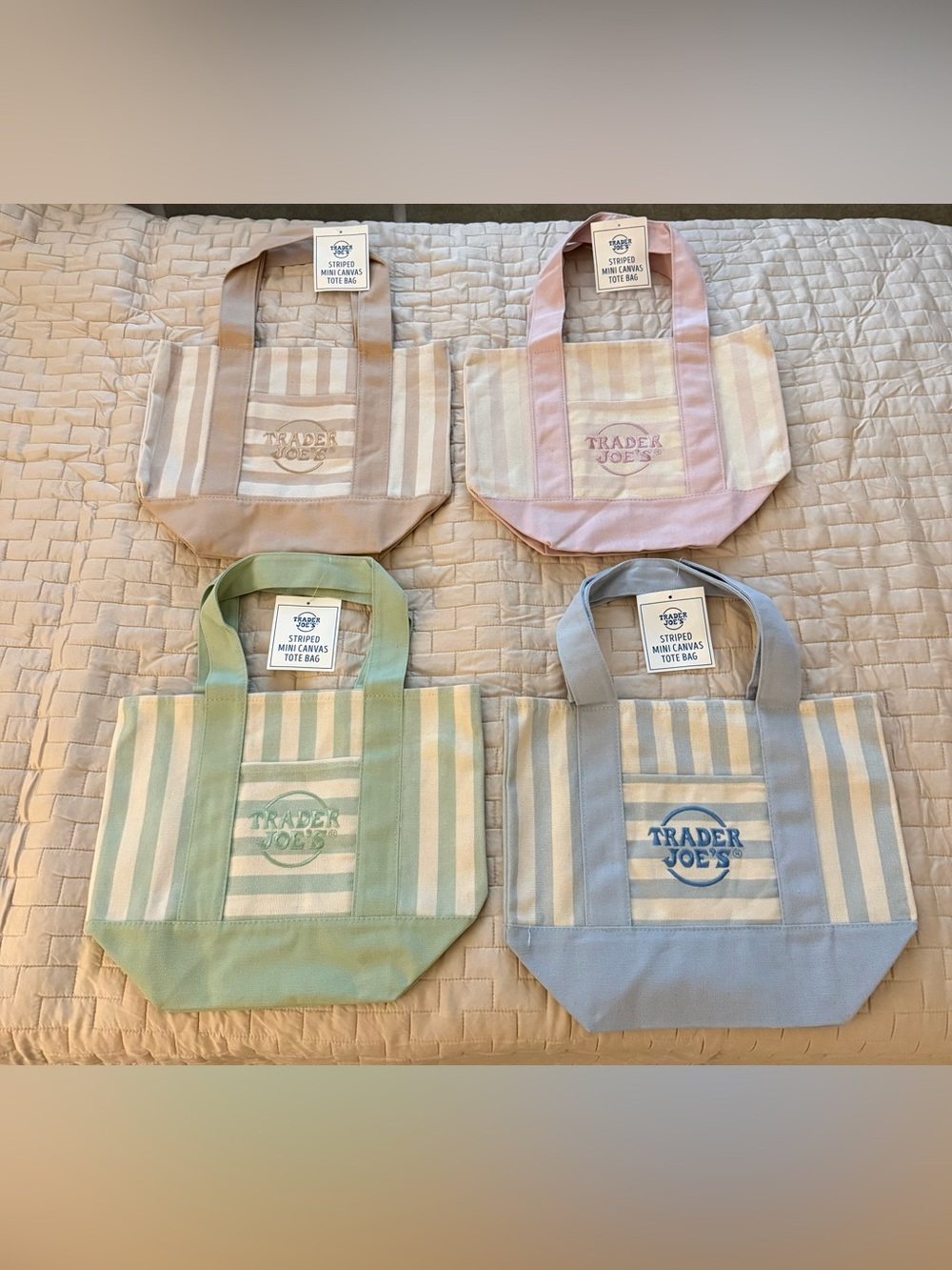 Trader Joe’s Mini Pastel Stripe Canvas Tote Bag Limited Edition Set Of 4 NEW